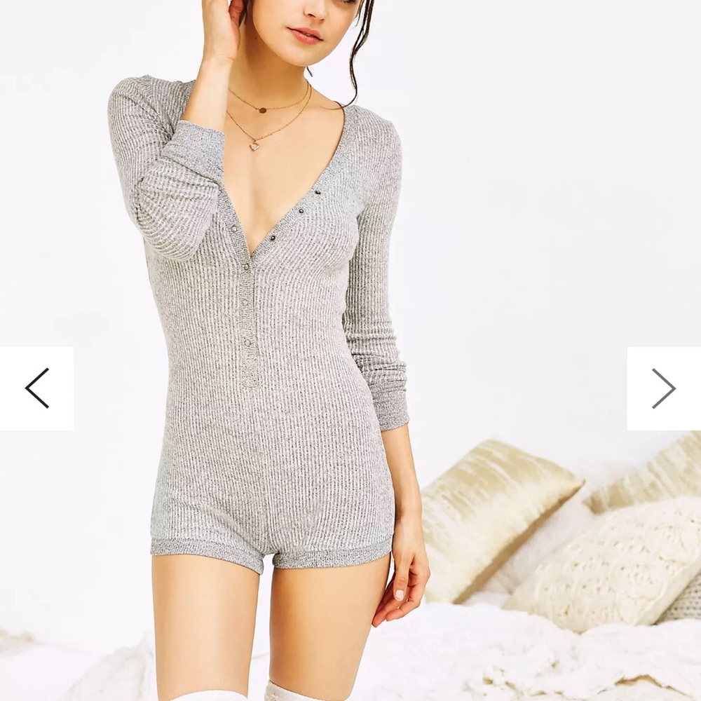 Urban Outfitters Out From Under Cozy Ribbed Grey Romper.